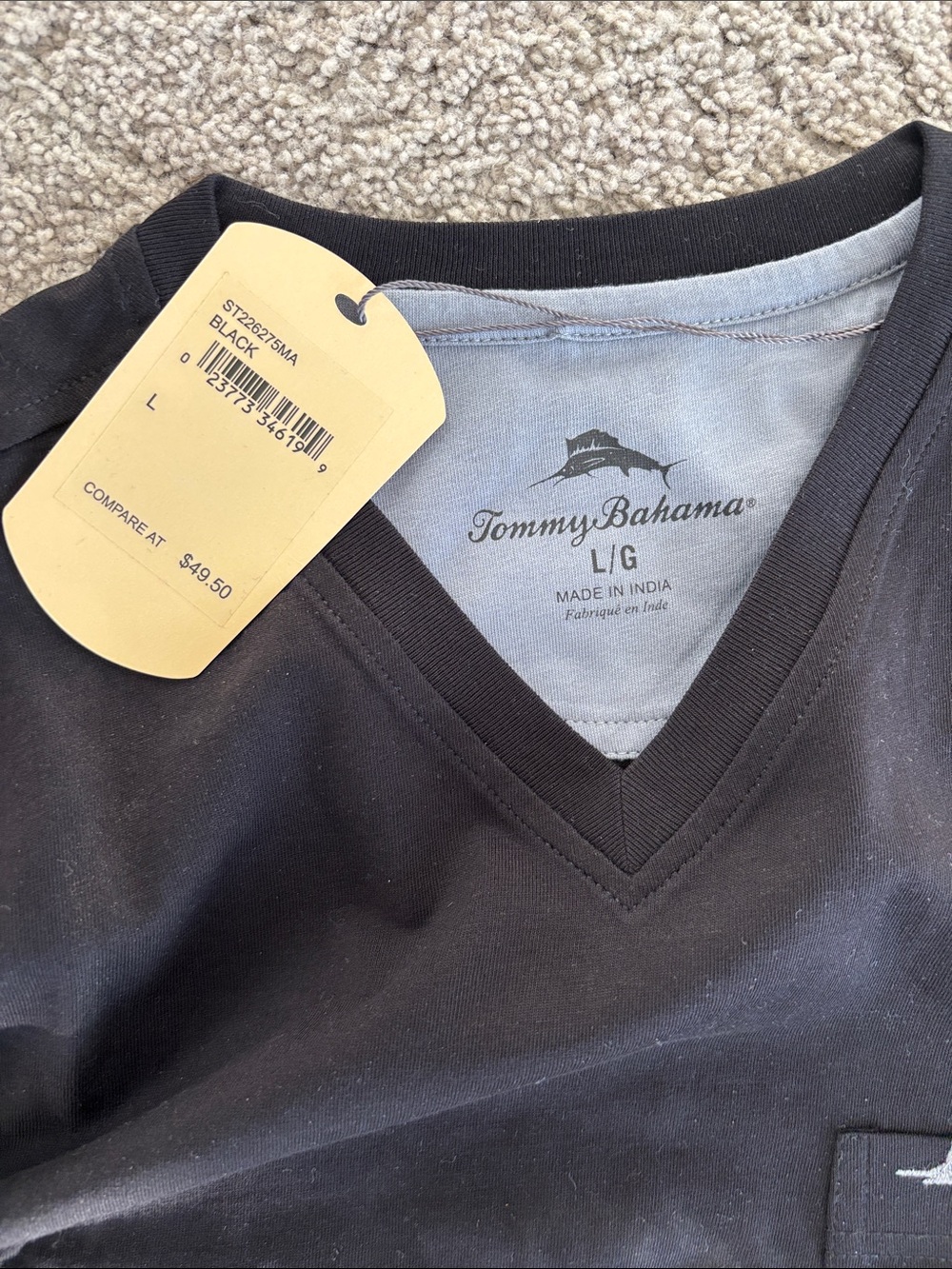 Tommy Bahama Black V-Neck Pocket Tee with Fish Logo - Picture 2 of 2